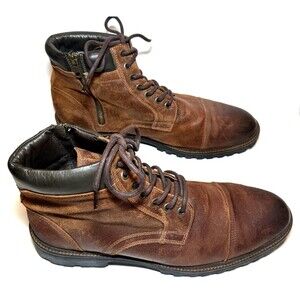 Flag Ltd Marsen Boots Mens 12M Brown Leather Cap Toe Lace Up Side Zip Lug Sole